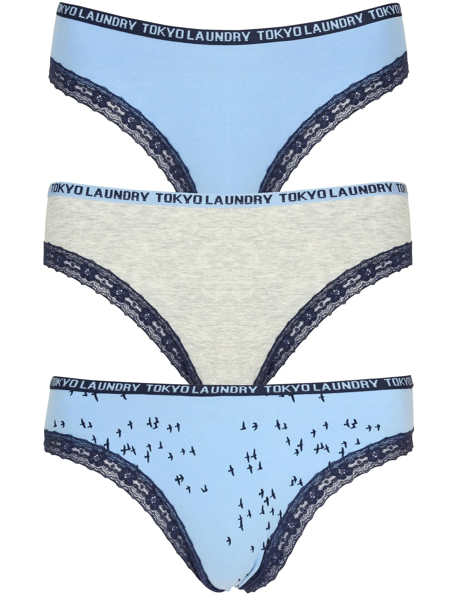 Dottie (3 Pack) Assorted Briefs in Placid Blue / Light Grey Marl - Tokyo Laundry