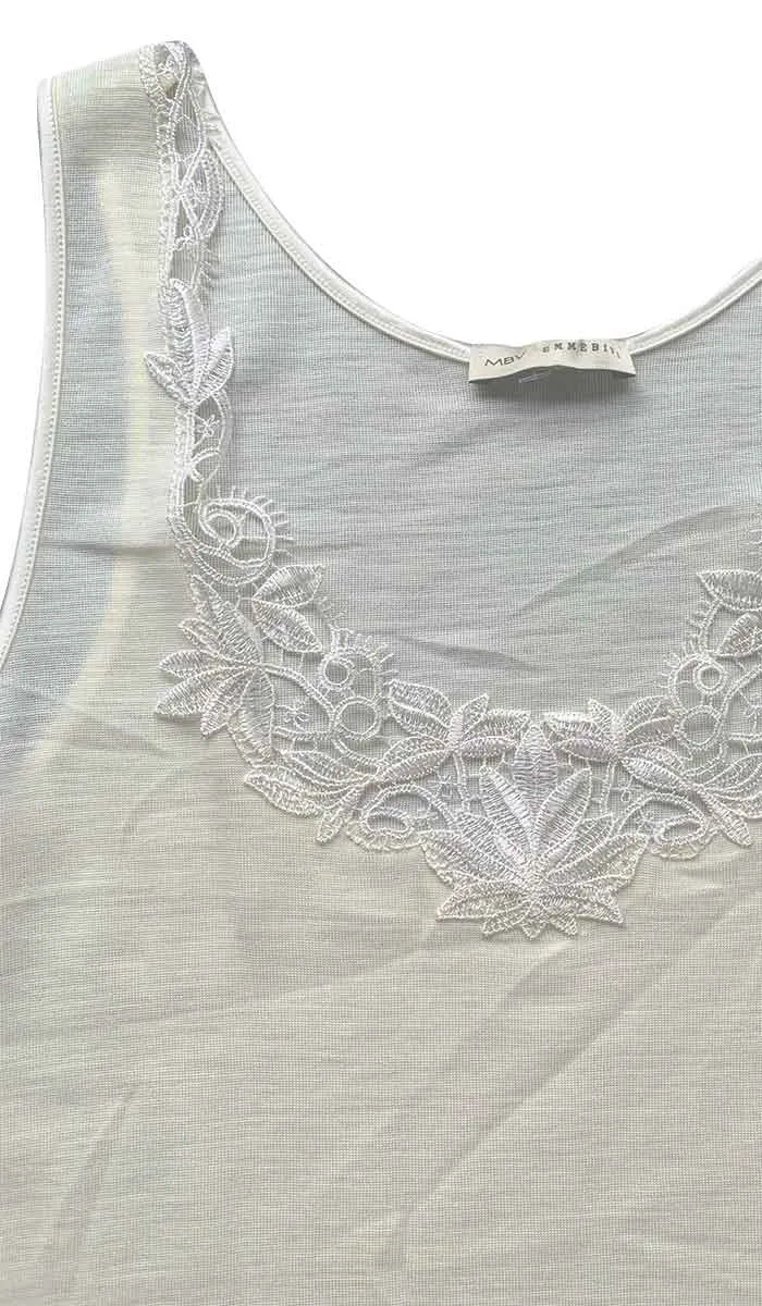 Emmebivi 85% Wool 15% Silk Singlet with Lace Trim in Ivory 93062