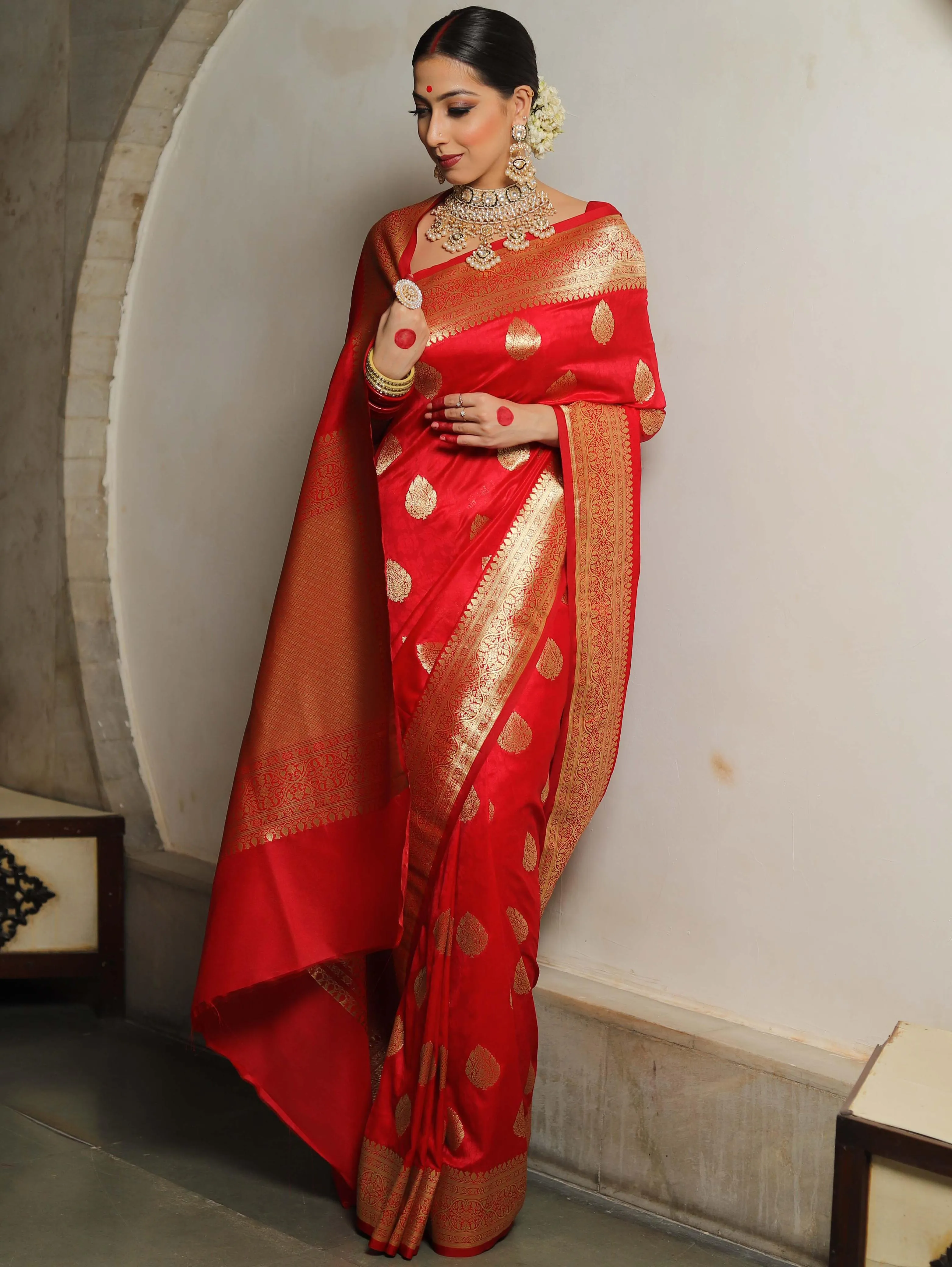 Fairytale Red Soft Silk Saree With Ailurophile Blouse Piece