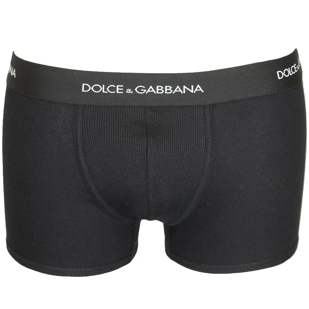 Fine-Rib Regular Cotton Boxer Trunks, Black