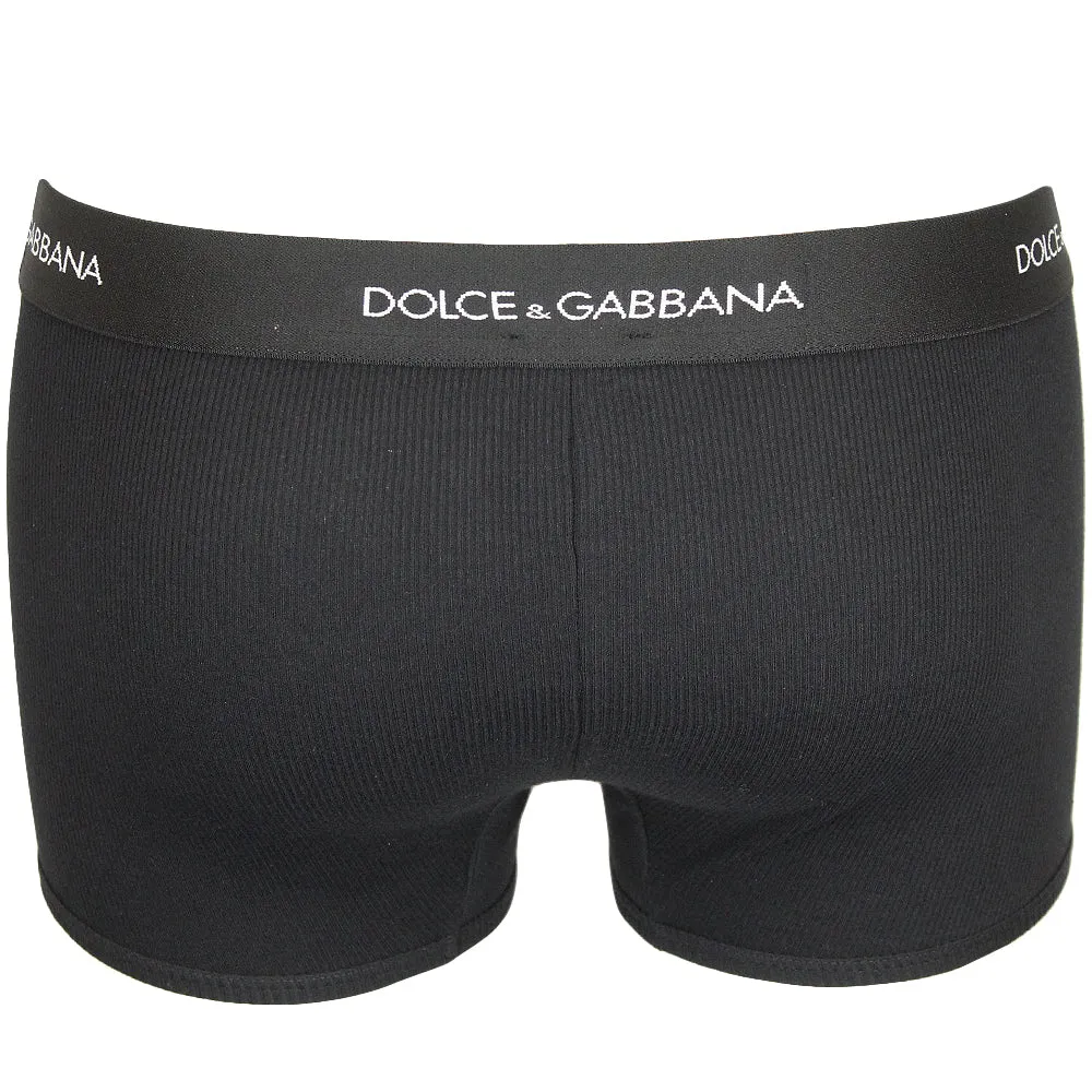 Fine-Rib Regular Cotton Boxer Trunks, Black