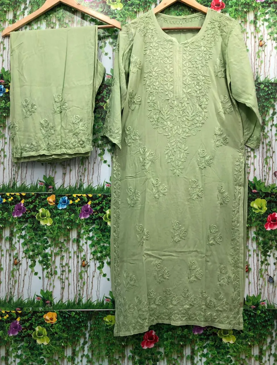 Green Vivid Elegance Modal Kurti and Palazzo Set