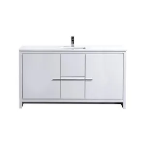 KubeBath Dolce 60″ High Gloss White Modern Bathroom Vanity with White Quartz Counter-Top AD660SGW