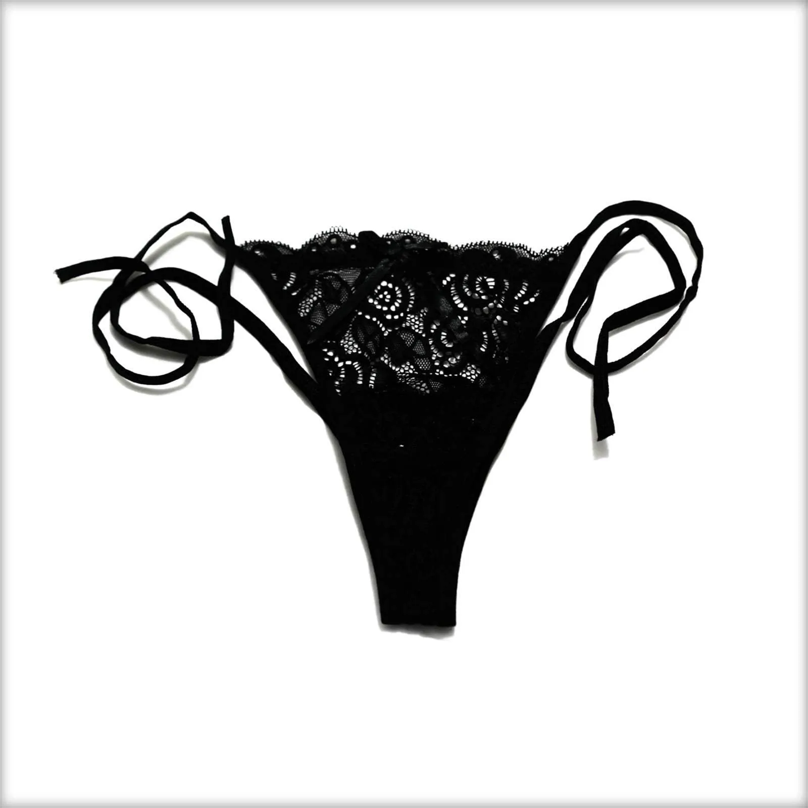 Lace Tie Black Bikini Panty