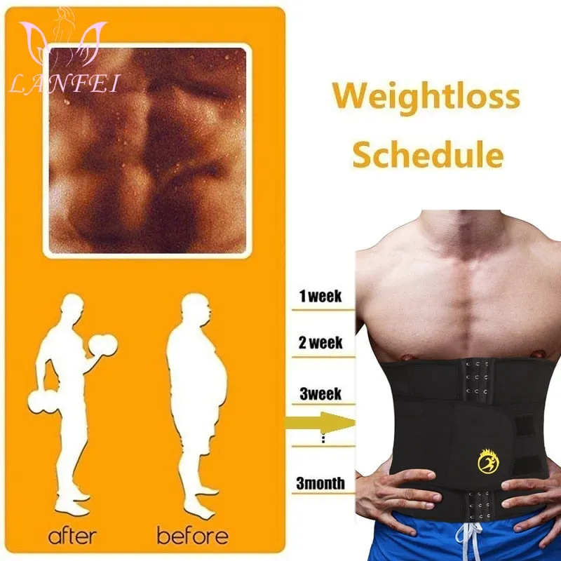 LANFEI Mens Thermo Neoprene Body Shaper Waist Trainer Belt Slimming Corset Waist Support Sweat Cinchers Underwear Modeling Strap