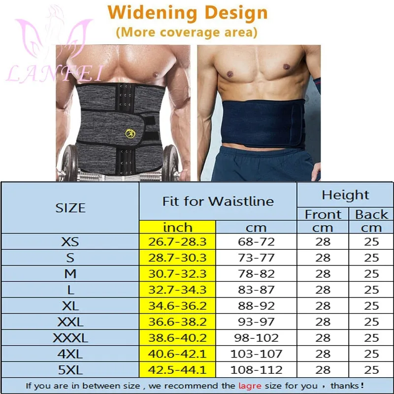 LANFEI Mens Thermo Neoprene Body Shaper Waist Trainer Belt Slimming Corset Waist Support Sweat Cinchers Underwear Modeling Strap
