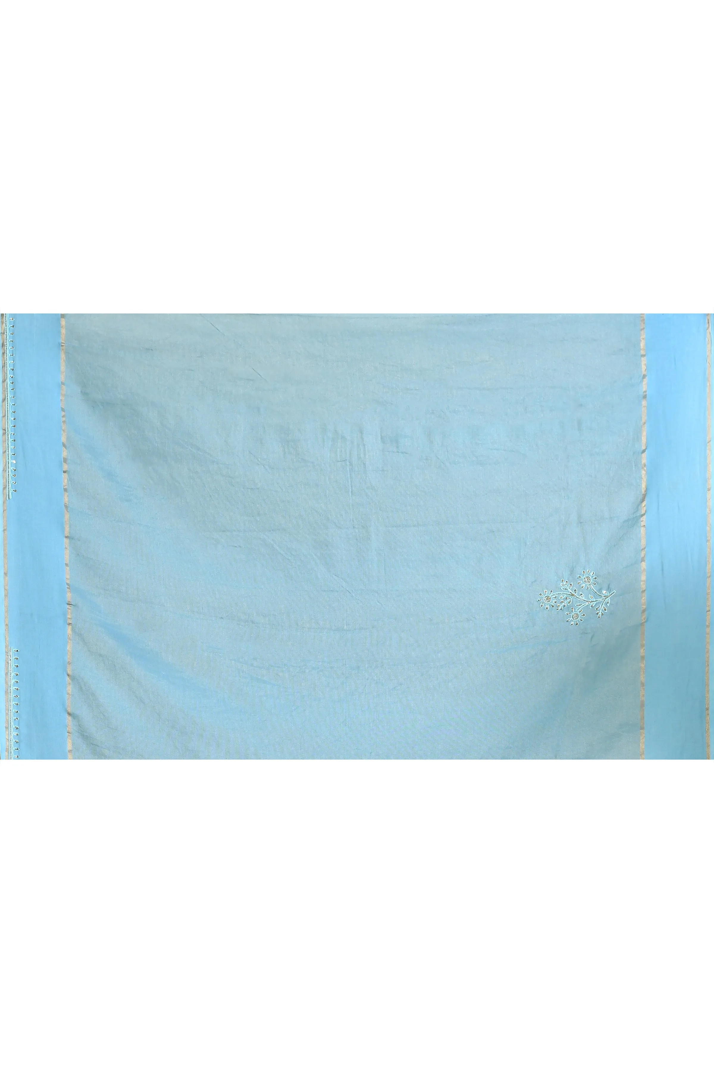 Light Blue Pure Linen Embroidered Banarasi Saree