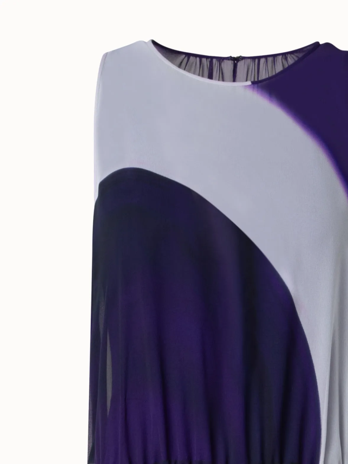 Long A-Line Silk Crêpe Dress with Purple Loop Print
