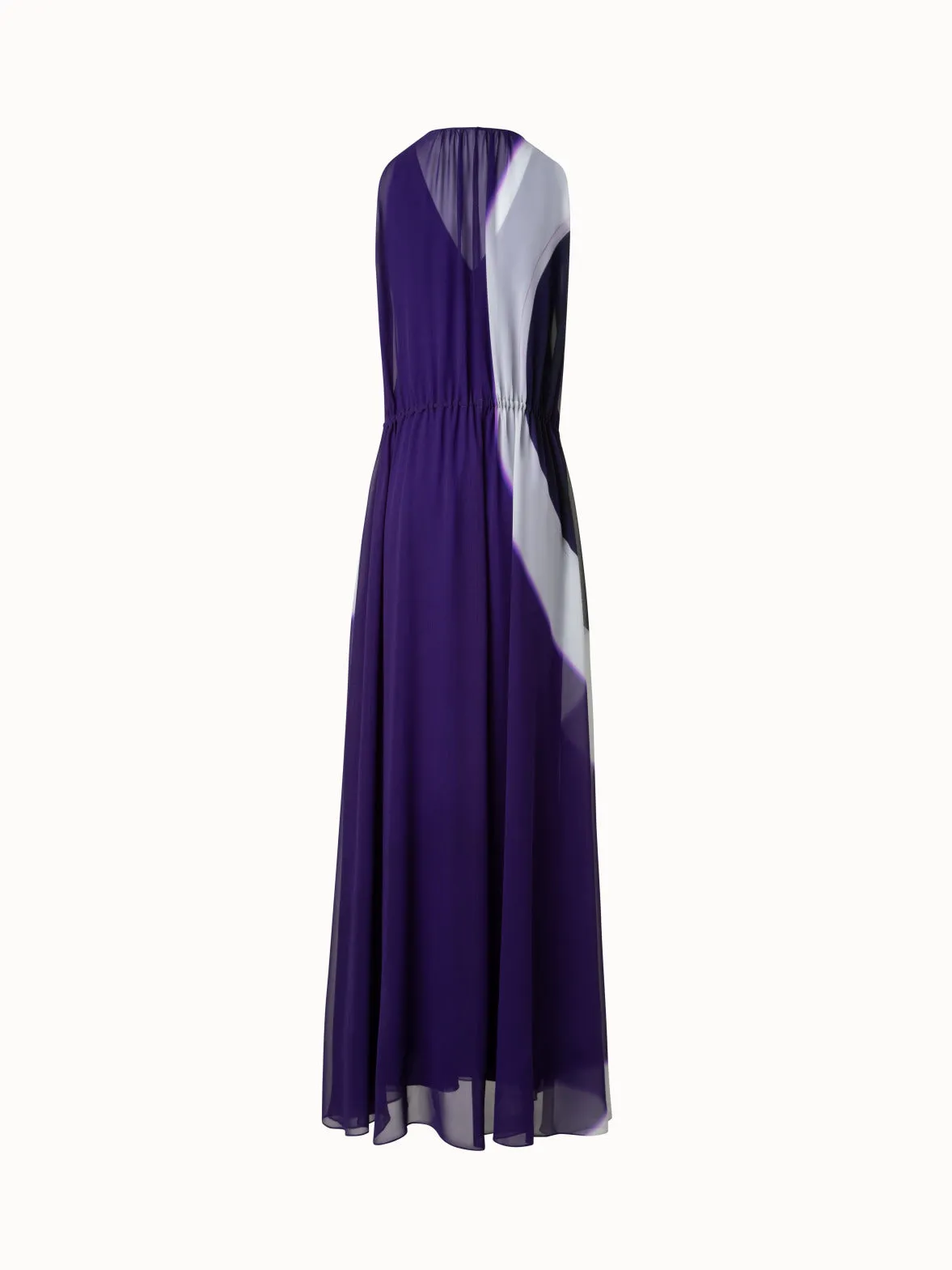 Long A-Line Silk Crêpe Dress with Purple Loop Print