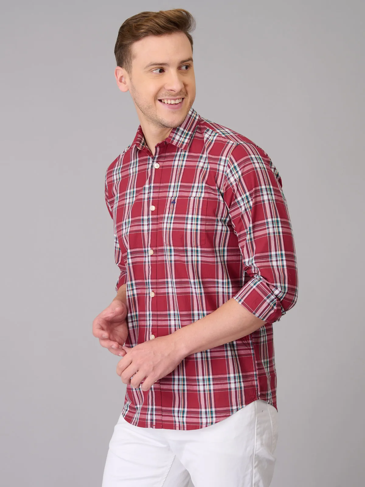 Men Solid Pink Checked Cotton Shirt (GBHM23ED22)