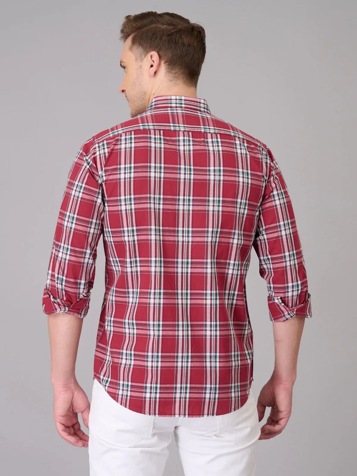Men Solid Pink Checked Cotton Shirt (GBHM23ED22)