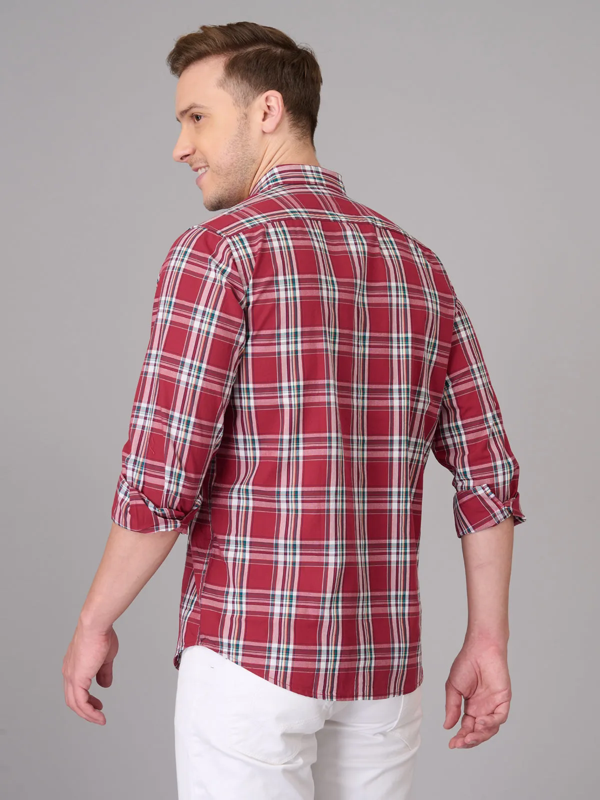 Men Solid Pink Checked Cotton Shirt (GBHM23ED22)