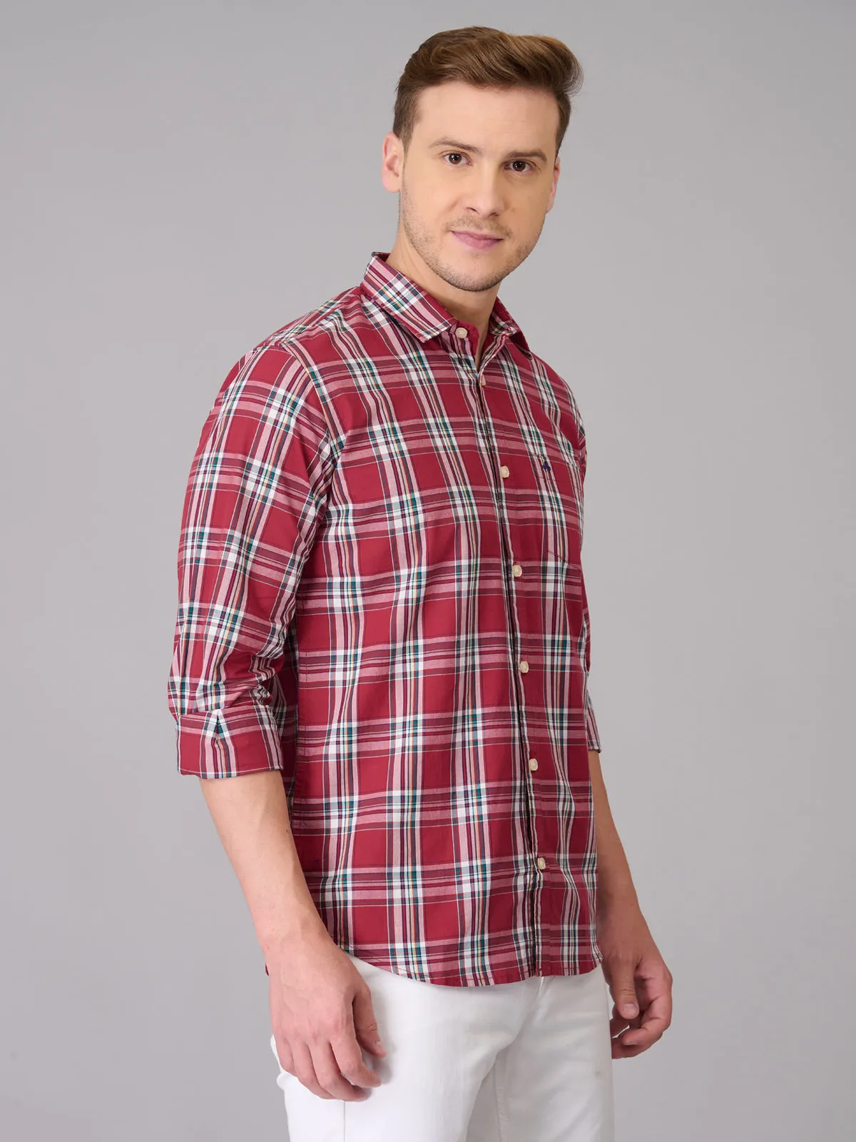 Men Solid Pink Checked Cotton Shirt (GBHM23ED22)
