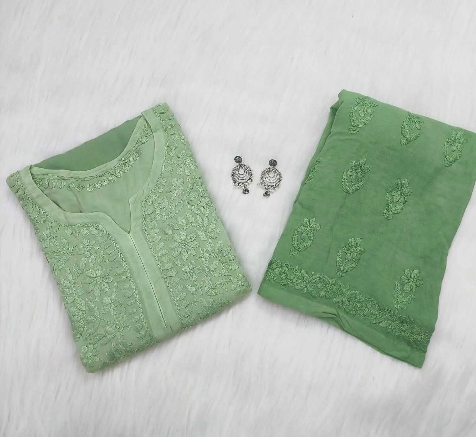Mint Green Elegance Unveiled Modal Chikankari Ensemble
