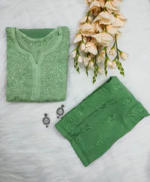 Mint Green Elegance Unveiled Modal Chikankari Ensemble