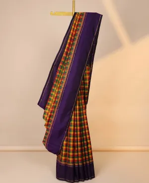 Multi-color micro-checked kancheepuram silksaree, contrast rettai pettu temple border & checked pallu of thalampoo rekku