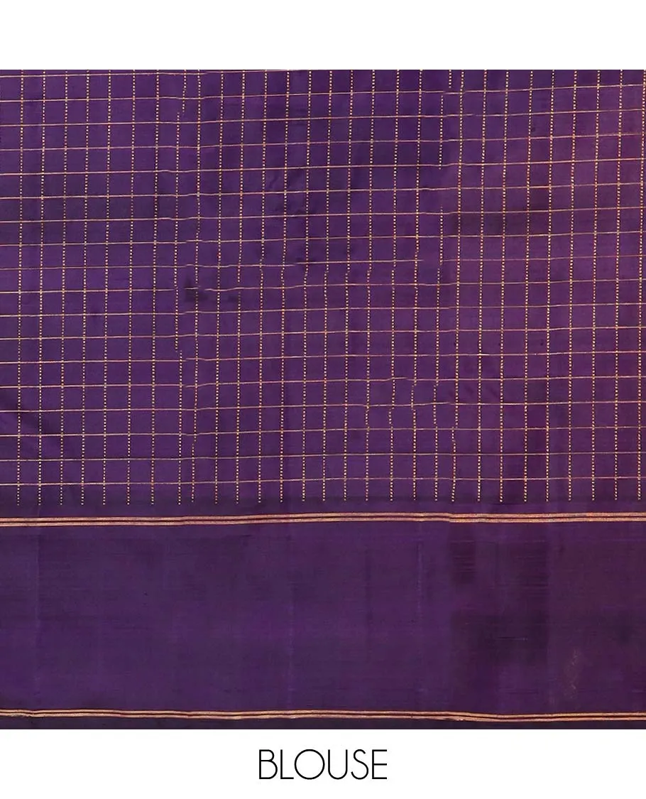 Multi-color micro-checked kancheepuram silksaree, contrast rettai pettu temple border & checked pallu of thalampoo rekku