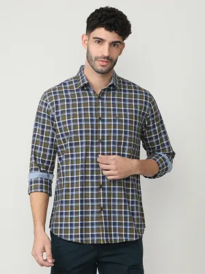 Olive Oxford Checks Shirt With Pocket