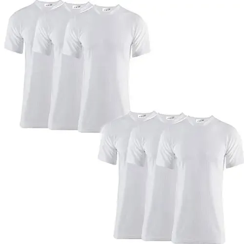Pack of 6 Men's Extreme Hot 0.45 TOG Thermal Underwear Short Sleeve Vest Free Post Size S-XXL (White, Large)