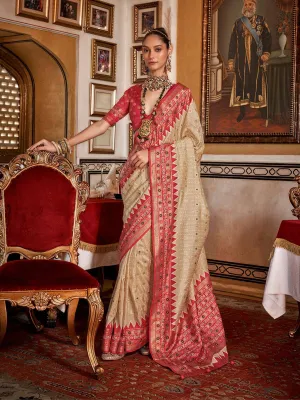 Passionate Off-White Silk Saree with  Patola Design