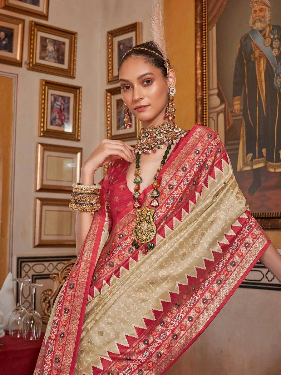 Passionate Off-White Silk Saree with  Patola Design