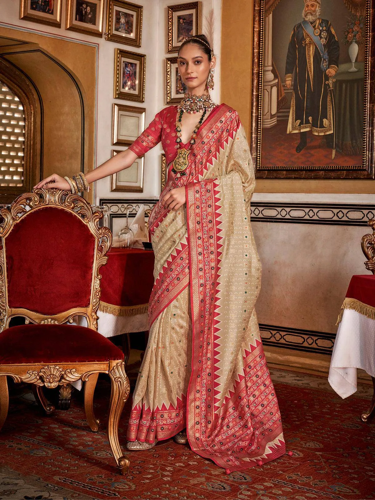 Passionate Off-White Silk Saree with  Patola Design