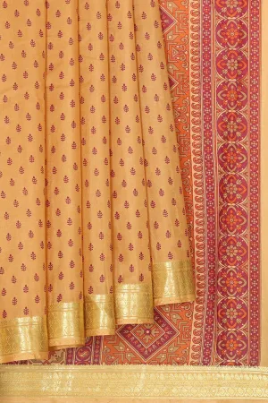 Printed Creamy Yellow Silk Saree