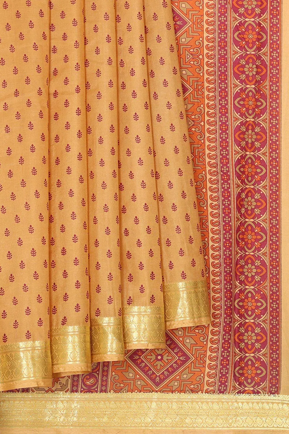 Printed Creamy Yellow Silk Saree