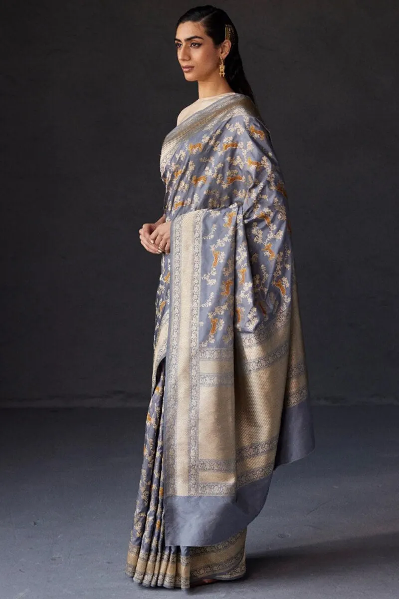 Quintessential Grey Soft Silk Saree With Ephemeral Blouse Piece