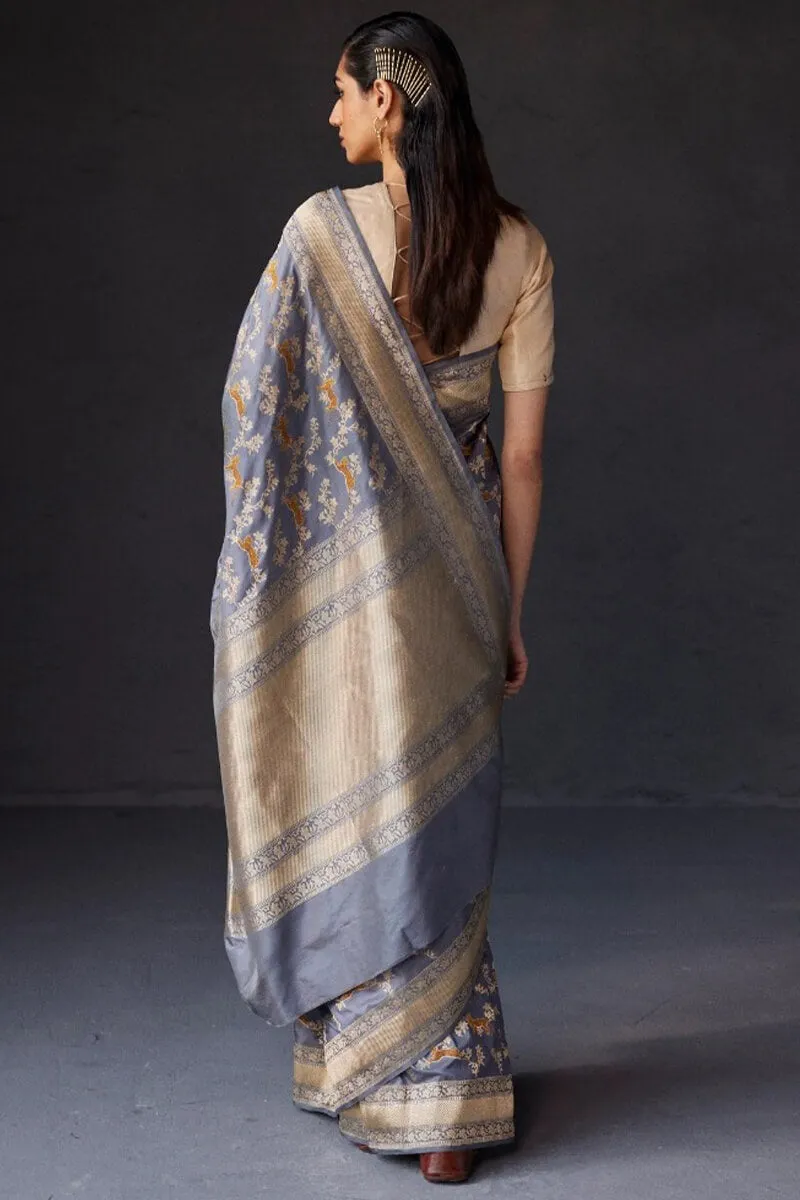 Quintessential Grey Soft Silk Saree With Ephemeral Blouse Piece