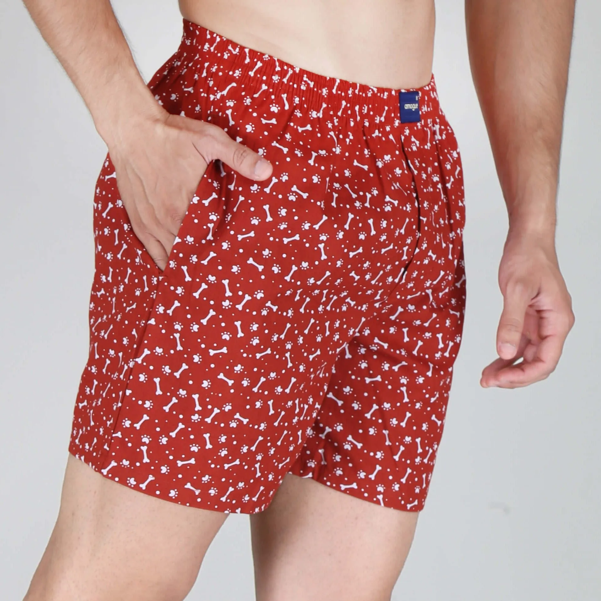 Red Bone Printed Pure Cotton Men Boxers