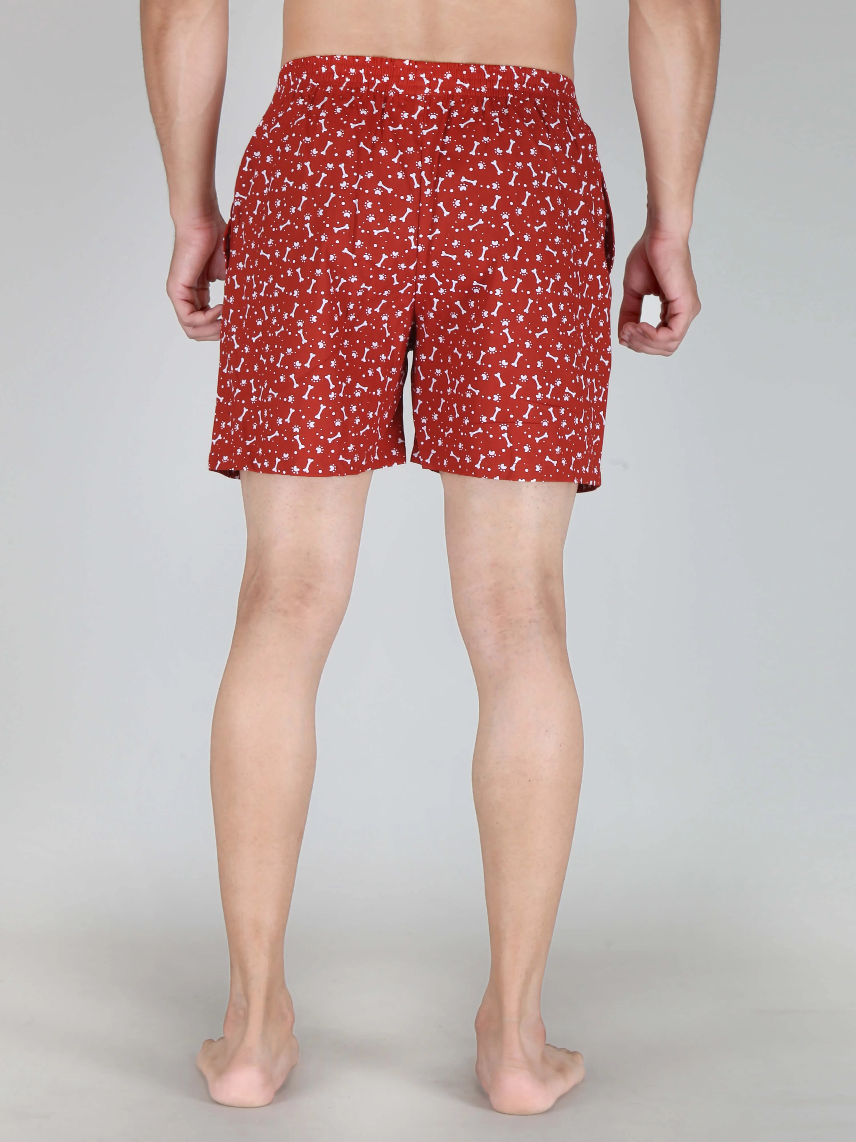 Red Bone Printed Pure Cotton Men Boxers