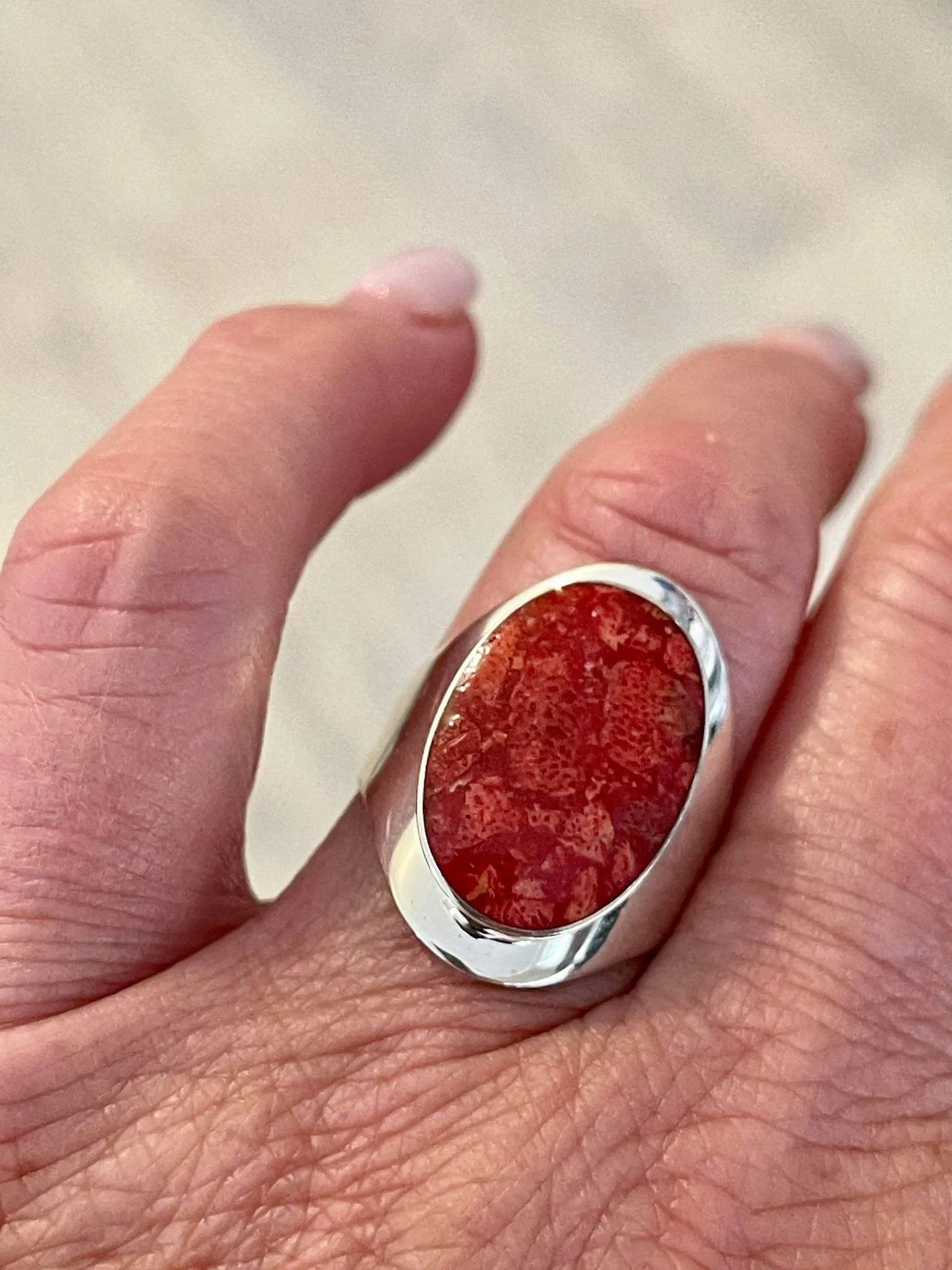 Red Coral Earth Stone Ring