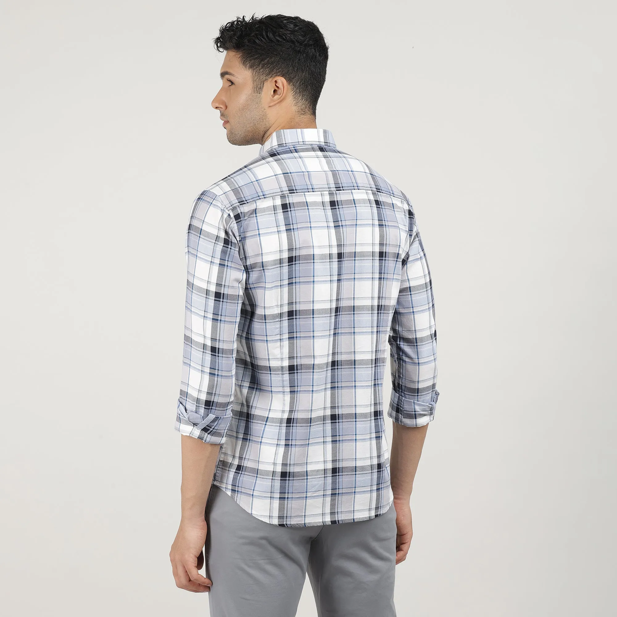 Sky Oxford Checks Shirt With Pocket