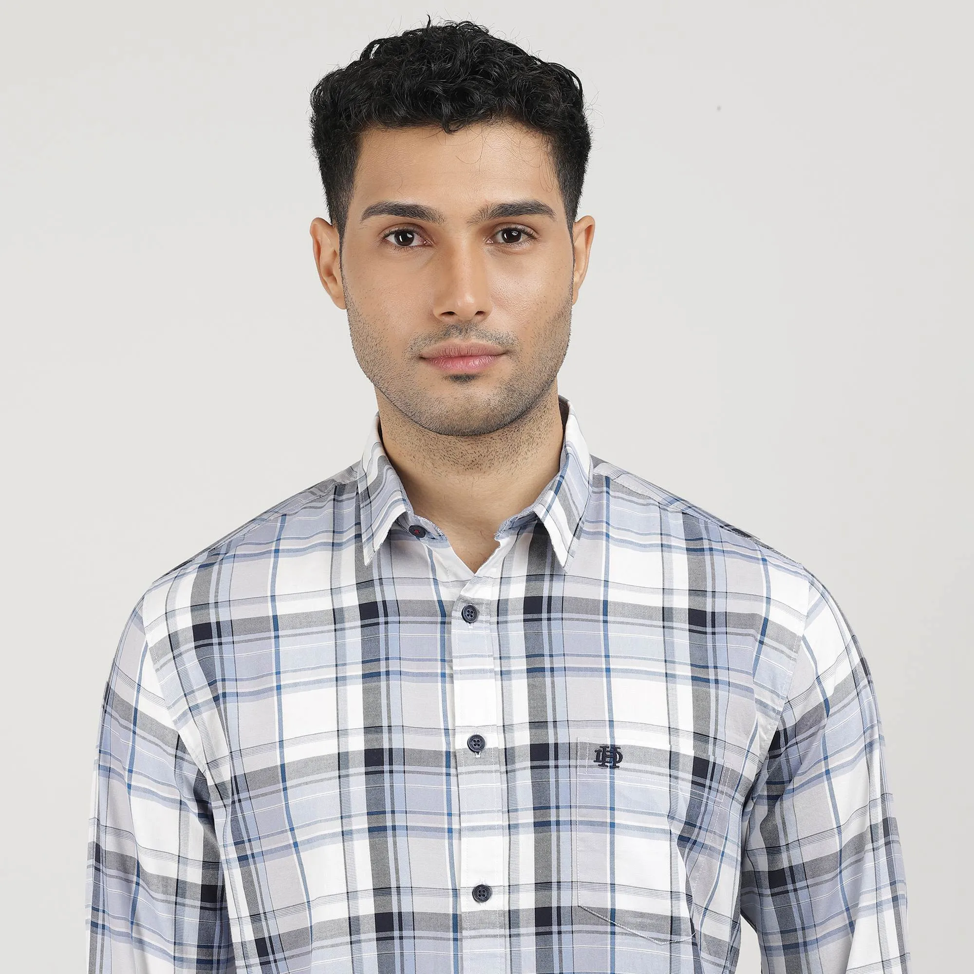 Sky Oxford Checks Shirt With Pocket