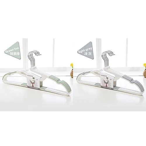 U-emember Clothes Rack Home Coat Hanger Non-Marking, Non-Slip Plastic Coat Holding Student Hostels Of Clothes Against The Admission Of Hanging Clothes Hangers, 1-20 [Matcha Green   Light Gray-
