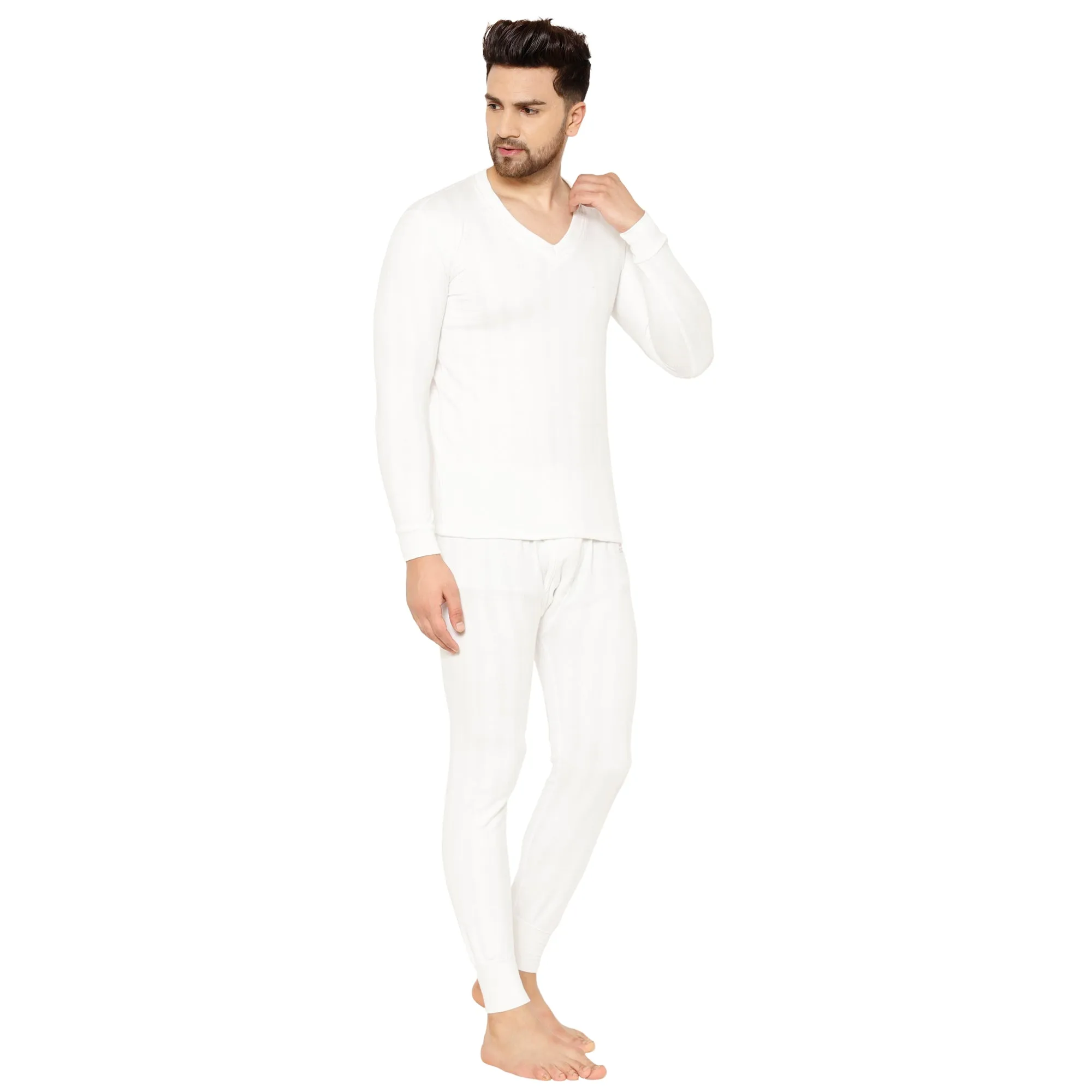 Vimal Jonney White Thermal Top - Bottom Set For Men's