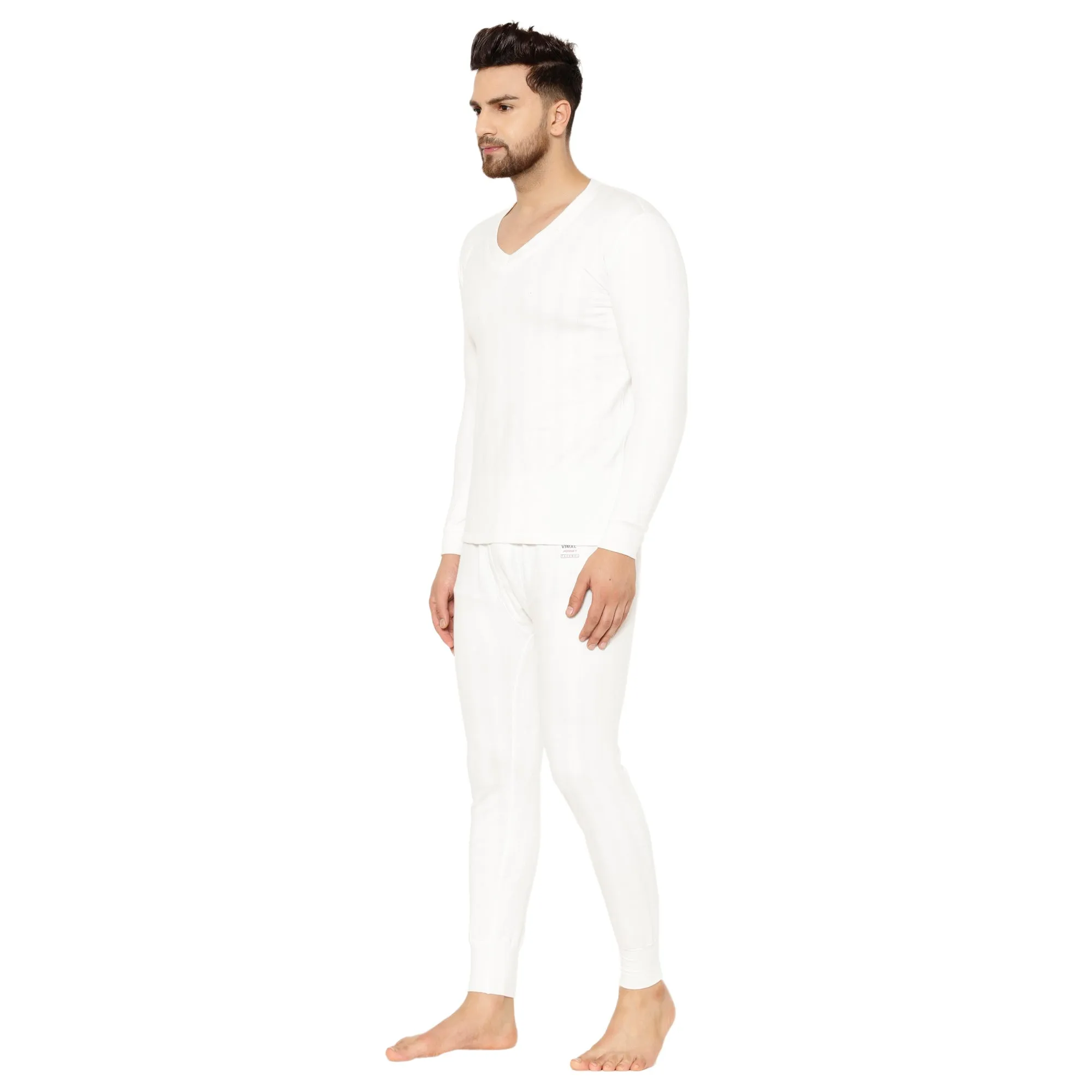 Vimal Jonney White Thermal Top - Bottom Set For Men's