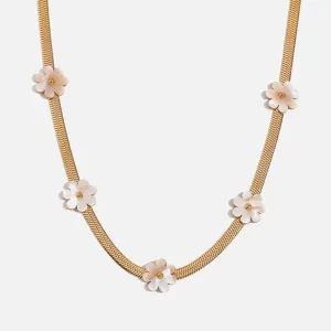 White Flower Gold Choker Necklace