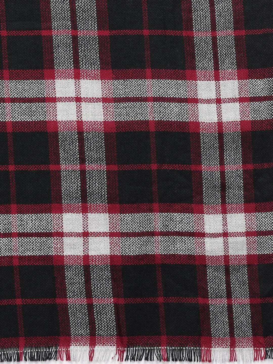 Women Black & Red Checked Woollen Shawl