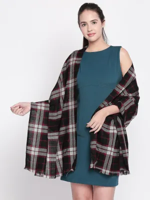 Women Black & Red Checked Woollen Shawl