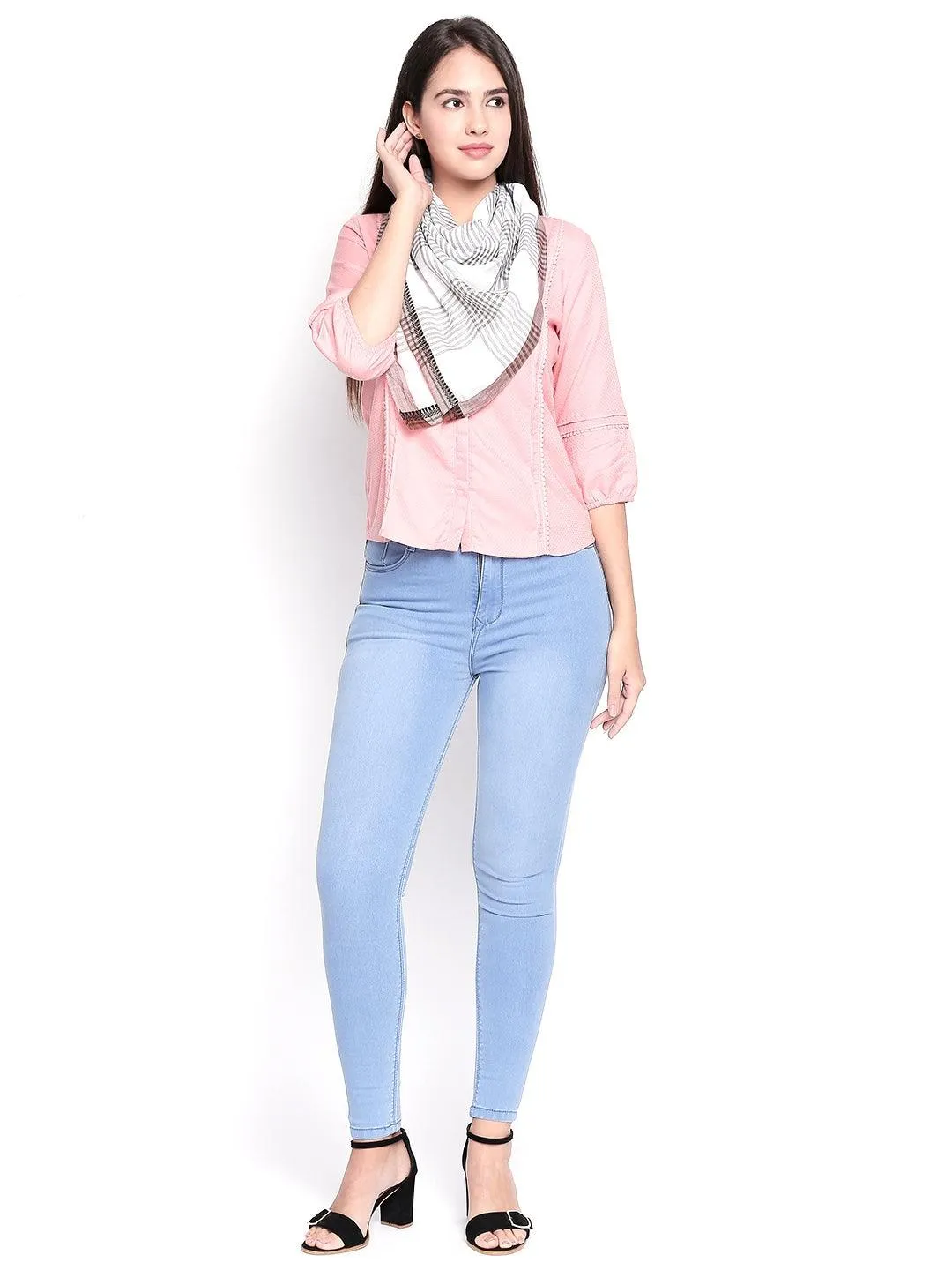 Women Grey & White Checked Scarf
