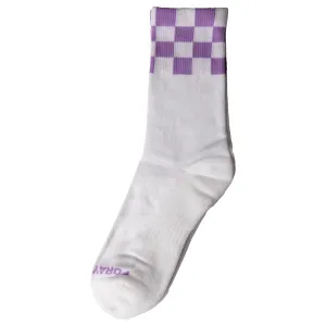 Womens Checked Crew Socks White/Purple - SS23